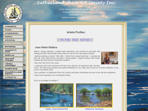 Image of the Website of: Sutherland Shire Art Society Inc.